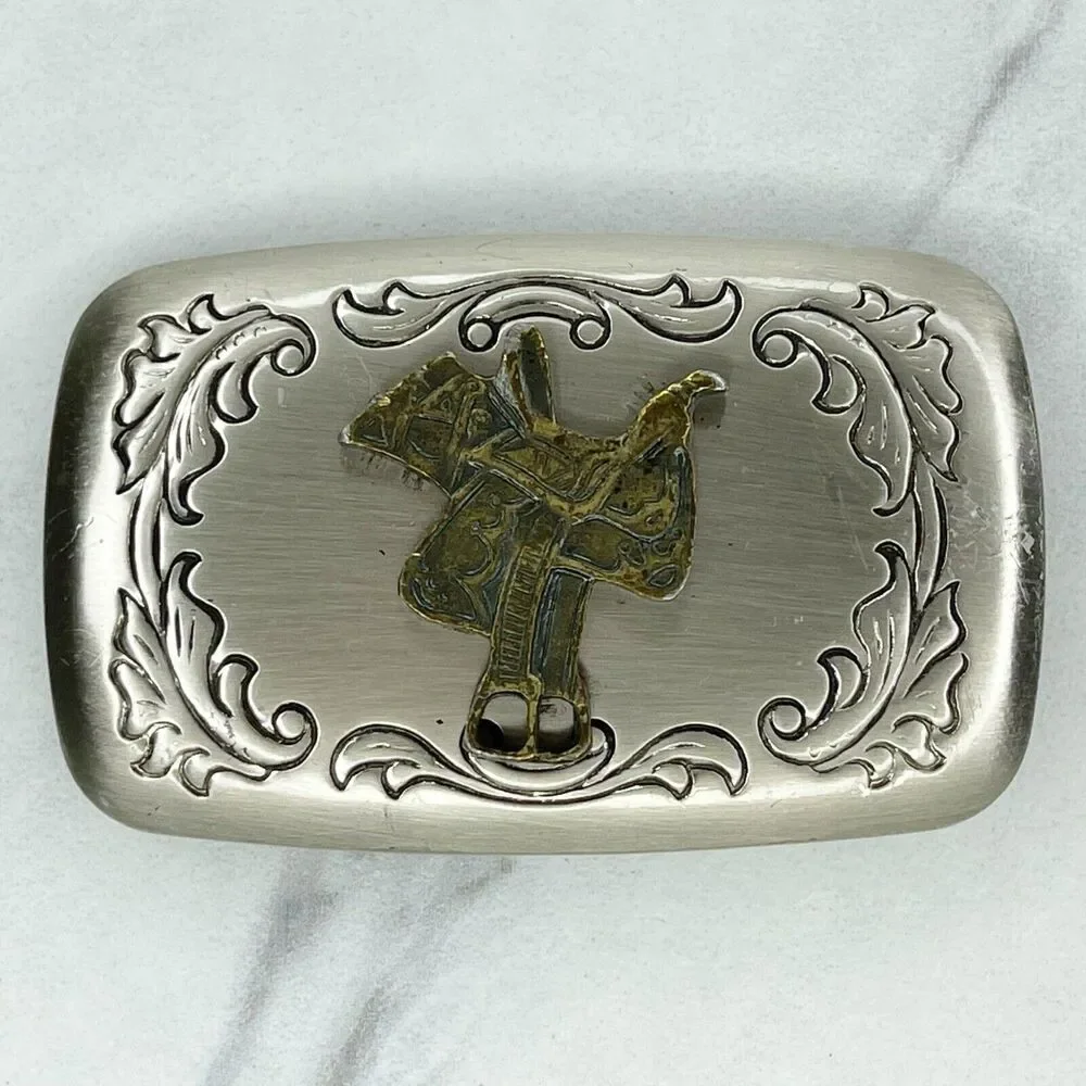 Vintage Leaves Leaf Saddle Western Belt Buckle Made in USA ✨